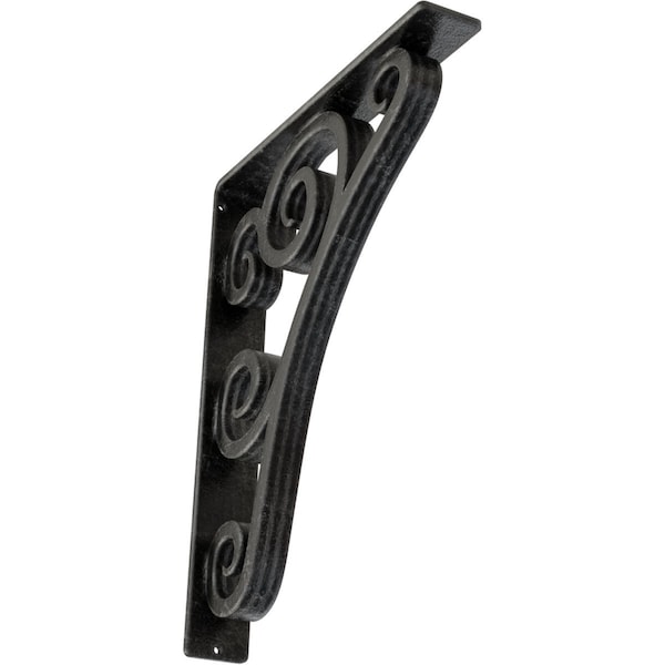 Ekena Millwork Tristan Wrought Iron Bracket, (Triple center brace), Antiqued Silver 2"W x 12"D x 15"H BKTM02X12X15TTNASV - main